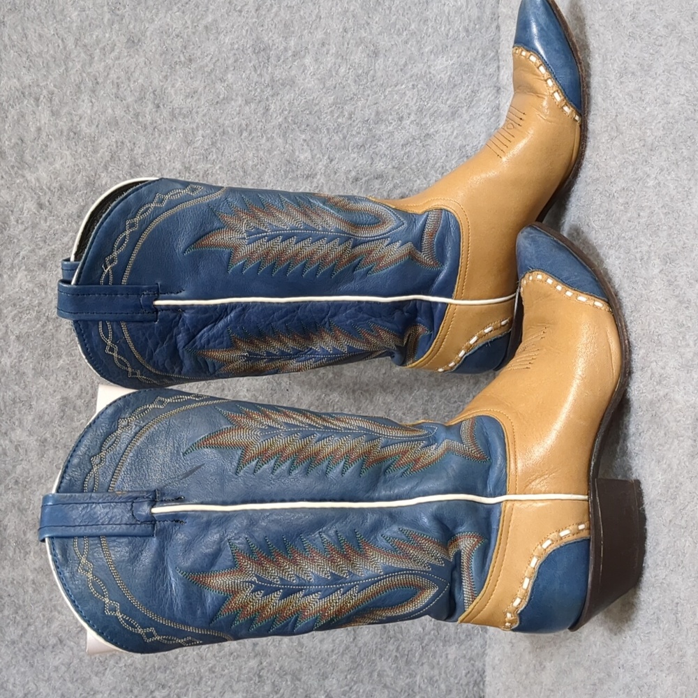 TONY LAMA WOMEN'S WESTERN Tan Blue Vintage BOOTS Size 7 - Picture 6 of 11